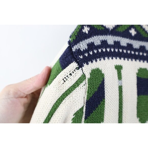 Vtg 90s Y2K Streetwear Mens Medium Crew Rowing Fair Isle Shawl Cardigan Sweater - Picture 10 of 13